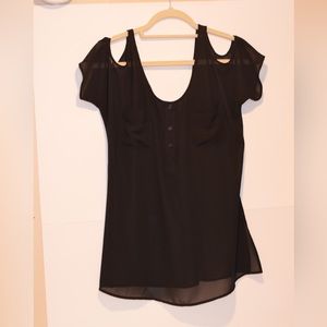 Naked Zebra Black Sleeve Cut Out Buttoned Blouse